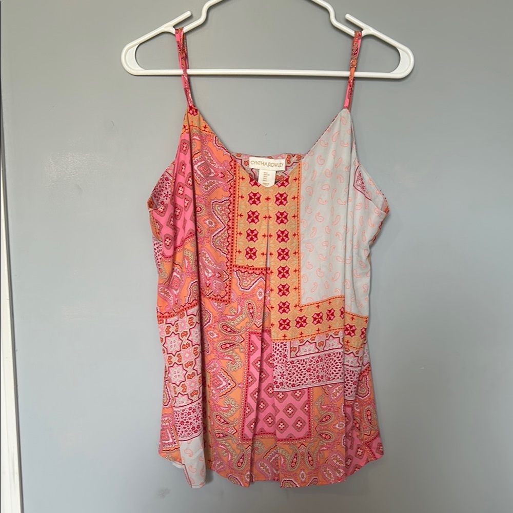 NWT Cynthia Rowley Pink and Orange Patchwork Camisole size L